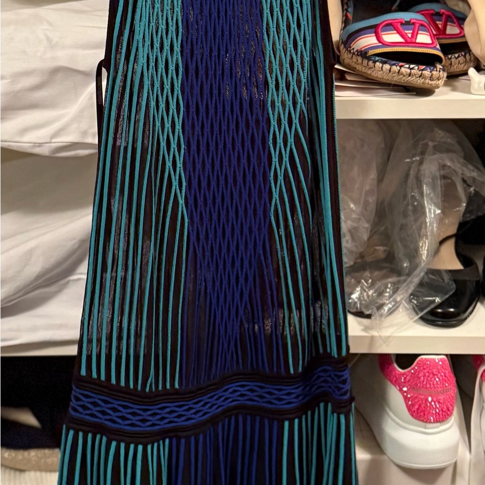 Roberto Cavalli Blue and Black Midi Dress